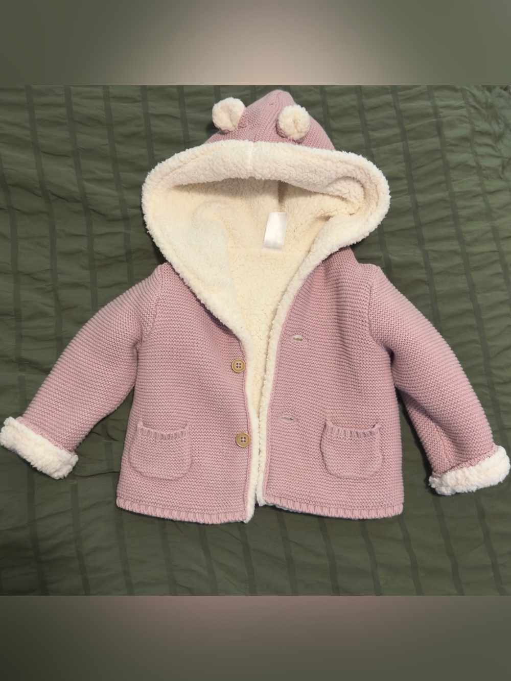 Cozy Pink Sherpa-Lined Hooded Baby Cardigan